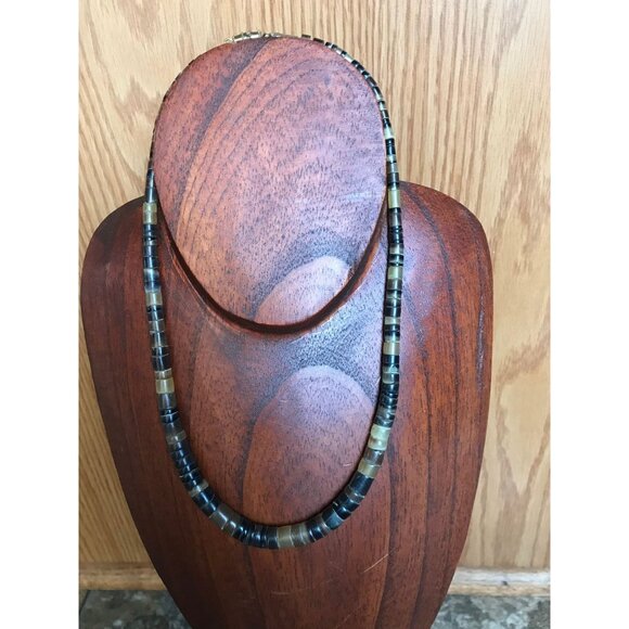 Vtg Heishi Necklace Shell Disc Shades Of Brown Discs With Various Other Gemstone - Picture 1 of 9